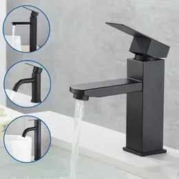 Bathroom Sink Faucets Faucet Black Square Tap Stainless Steel Basin And Cold Water Below Or Above Counter