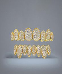 Hip Hop Jewelry Hipsters Diamond Dientes Grillz Teeth Iced Out CZ Mouth Teeth Grillz Caps Top Bottom Grill Set Men Women Irregular1996906