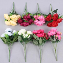 Decorative Flowers 1 Bundle Artificial Peonies Branch Outdoor Fake 6 Heads Faux Plastic Bouquet Plants Silk Garden Decor