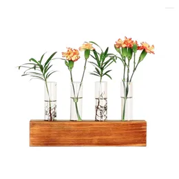 Vases Hydroponic Glass Vase Propagation Station Retro Wooden Transparent Flower Test Tube For Home Decor
