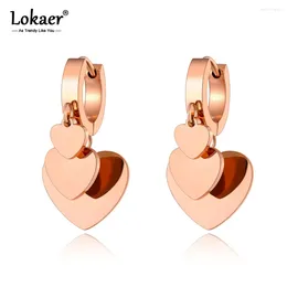 Hoop Earrings Office Design Titanium Stainless Steel Bohemia CZ Crystal Heart For Women Trendy Romantic E20246