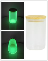 10oz Empty Sublimation Glow in the dark tumbler Frosted Glass Candle Jars with Bamboo Lids for Making Candles by express Z118635220