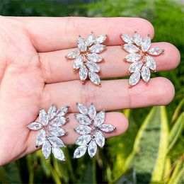 2.5cm diamond leaf designer earring for woman wedding party 18k gold 3A zirconia white leaf silver stud earrings luxury jewelry feast daily outfit girlfriend gift