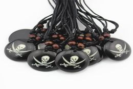 Fashion Whole lot 12pcsLOT Cool Boy Men039s Handmade Round Dog Pirate Skull Charm Pendants Necklace Halloween Gift MN35247479
