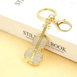 Keychains Exquisite Rhinestones Violin Styling Keychain Trendy Accessories Gift Musical Instrument Keyring Keys HandBag Decor Car Interior