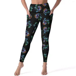 Active Pants Colourful Skull Print Leggings Abstract Skulls Art Gym Yoga High Waist Novelty Sport Elastic Design Legging