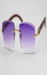 Whole Rimless 3524012 Gold Wood Glasses Unisex Sunglasses Silver Blue Yellow Lens fashion men C Decoration frame glasse3090976