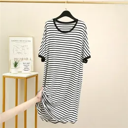 Women's Sleepwear Femme Nightgowns Dress Summer Loose Nightshirt Sleeve Night Sleep Cotton Women Fashion Short Nuisette Female Striped