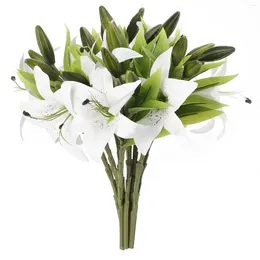 Decorative Flowers Artificial Lilies Bouquet Simulation Flower Branches Dining Table Banquet Decor Wedding Party Home Room Decoration