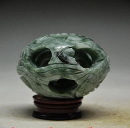 SPLENDIFEROUS JADE HANDCARVED 3 LAYERS PUZZLE BALL WITH BASE gtgtgt 1337841