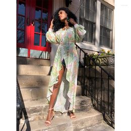 Casual Dresses LFRVZ 2024 Arrival Sweet High-end Chiffon Print Young Holiday Slash Neck Full Sleeve Women High Waist Long Spit Dress