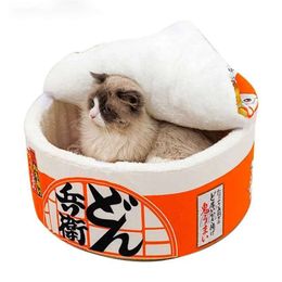 Cat Beds Furniture Funny Noodles Small Dog Bed House Ramen Cave Indoor Plush Kennel Mat Covers Cushion Detachable for Medium Dogs Washable YQ231020