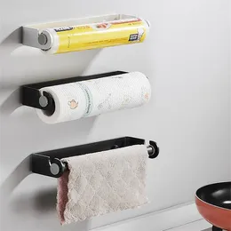 Kitchen Storage Bathroom Roll Paper Holder Black Aluminium Cling Film Rack Tissue Hanger Wall Mounted Towel Shelf Organiser