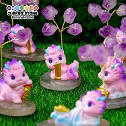 Decorative Figurines 1PC Natural Crystal Dragon Year Amethyst Tooth Flower Tree Home Decor Energy Gemstone Handicraft Gifts