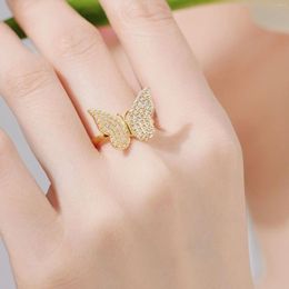 Cluster Rings S925 Sterling Silver Ring Micro Set With Full Diamond Zircon Elegant Three Dimensional Butterfly Design Closed Handpiece