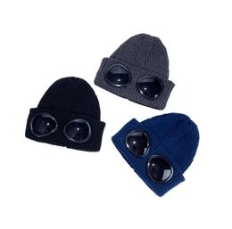 Two glasses goggles beanies men autumn winter thick knitted skull caps outdoor sports hats women uniesex beanies black grey4366570