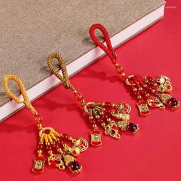 Decorative Figurines Vintage Enamel Alloy Keychain Inlaid Gem Mini Wind Chimes Bell Hanging Pendant Car Key Buckle Couple Gift Small Trinket