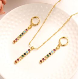 Magnificent pendant Necklace Earrings strip Fine THAI BAHT Solid GOLD GF CZ bridal Jewelry Set Christmas Birthday Gift Women6875245