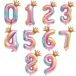 32 Inch Crown Number Balloon Children's Birthday Decoration Numbers Crowns Aluminum Foil Balloons Gradient Color Balloons TH1392