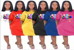 Womens 3D Lips Printing Tshirt Dress Summer Designer Crew Neck Loose Plus Size Dresses Females Fashion Solid Color Casual Clothes8650143