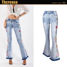 Women's Jeans Flare Europe And America Heavy Industry 3D Embroidery Pants Large Wear