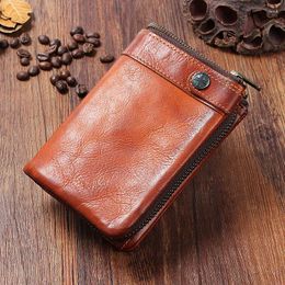 Wallets Vintage High-quality Genuine Leather Men's Short Wallet Casual Luxury Designer Natural Real Cowhide Card Holder Coin Purse