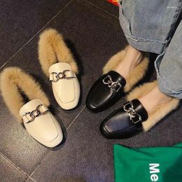 Casual Shoes Spring Autumn Women Flat Loafers Luxury Fur Light Slip-on Plush Leather British Modern Boots Botas De Mujer