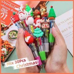 Pens 30Pcs/Lot Kawaii Christmas Mini 4 Colour Ballpoint Pen Cute Cartoon Santa Christmas Tree Pens For Writing Kids School Supplies
