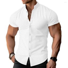 Men's Casual Shirts Mens Shirt Band Collar Blouse 1 Pc Comfortable Fitness Muscle Polyester Regular Short Sleeve