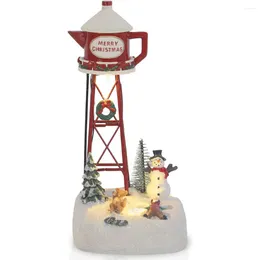 Party Decoration Christmas Village Decorations Watertower Figurine Lighted Accessories Ornaments With Snowman Dog And Boy Playing On The