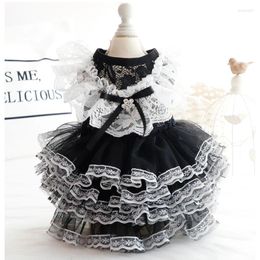 Dog Apparel Lace O- Neck Black Evening Dress Cat Costume Elegant Contrasting Stitching Dresses For Small Dogs Fashion Pet Princess