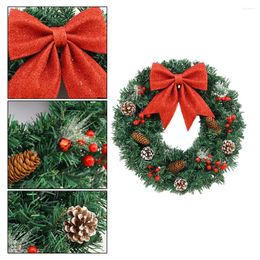 Decorative Flowers Bow Christmas Simulation Wreath Garland Artificial Plant Ribbon Door Xmas Tree Party Festival Decor