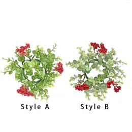 Decorative Flowers Pillar Candle Rings Christmas Decoration 8.66" Berries Wreaths For Parties Tabletop Livingroom Cafes Dining Table