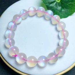 Link Bracelets Natural Pink Moon Stone Bracelet Jewelry For Woman Man Fengshui Healing Wealth Beads Crystal Birthday Lucky Gift 1pcs 10/11MM