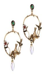 Earrings women antique elegant pearl flowers three dimensional birds earrings earrings7165064