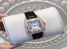 2017 New Fashion dress Diamond Wristwatch Colourful Brand C Genuine leather clock Quartz Watches Women Clock full diamond square di3531428