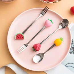 Spoons Cute Fruit Fork Stainless Steel Tea Coffee Mixing Spoon Mini Doughnut Dessert Ice Cream Candy Kids Dinnerware Tableware