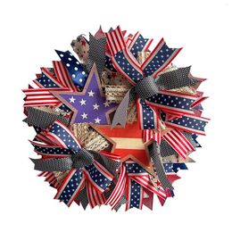 Decorative Flowers Five Pointed Star Bow Ribbon Wreath 45cm American Independence Day Door Hanging Home Outdoor Decoration Gift Garland