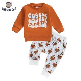 Trousers EWODOS Toddler Baby Boys Girls Fall Outfits Letter Print Long Sleeve Sweatshirts Turkey Print Long Pants 2Pcs Thanksgiving Set