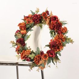 Decorative Flowers Rose Wreath Christmas Front Door Artificial For Ideal Autumn