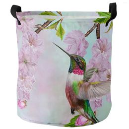 Laundry Bags Flower Cherry Blossom Hummingbird Foldable Basket Large Capacity Waterproof Storage Organizer Kid Toy Bag