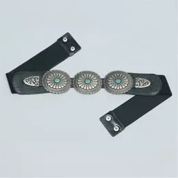 Belts Vintage Women Waist Corset Thin Slimming Belt With Carved Turquoise Buckle Decorative Leather