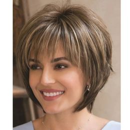 Fashion wig women 6-inch short straight hair blend synthetic Fibre matte high temperature silk full head cover 240407