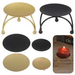 Candle Holders Home Decoration Black Gold Festival Party Supplies Craft Candelabra Wrought Iron Holder Round Plate Candlestick