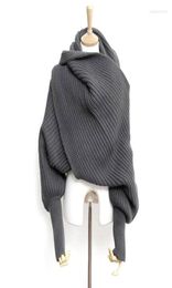 Scarves European Style Winter Women Long Scarf With Sleeves Wool Knitted For Thick Warm Casual Shawl High Quality3099040