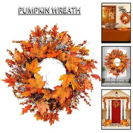 Decorative Flowers Autumn Door Wreath Christmas Halloween Decoration Pumpkin Berry Pine Cone Maple Artificial Cloth Rattan Home