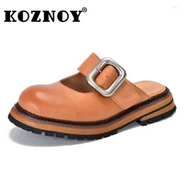 Slippers Koznoy 4cm 2024 ROME Genuine Leather Women Summer Platform Wedge Sandals Designer Comfy Concise Fashion Slip On Shoes