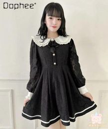 Casual Dresses 2024 Japanese Style Sweet Midi For Women Spring Mine Mass-Produced Cute Lace Brooch Doll Collar Long Sleeve Dress