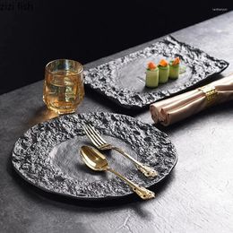 Plates Solid Color Irregular Texture Ceramic Flat Plate Restaurant Steak Dessert Sushi Dish Snack Specialty Tableware