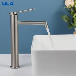 Bathroom Sink Faucets ULA Basin Faucet Stainless Steel Brushed Deck Mounted Cold Water Mixer Bath Tap Waterfall